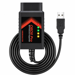 OBDResource ELM327 USB OBD2 Scanner for FORScan, MS-CAN, HS-CAN auto switch, showing the device with USB cable and connectors.