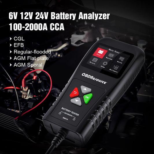 OBDResource BM510 Car Battery Tester 6V 12V 24V - Professional Automotive Battery Analyzer with Non-Polarity Connection & HD Color Screen