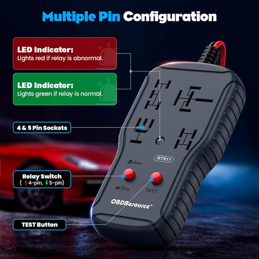 OBDResource RT911 Professional 12V/24V Automotive Relay Tester – Fast Relay Function Check & LED Indicator Diagnostic Tool - OBDResource USA