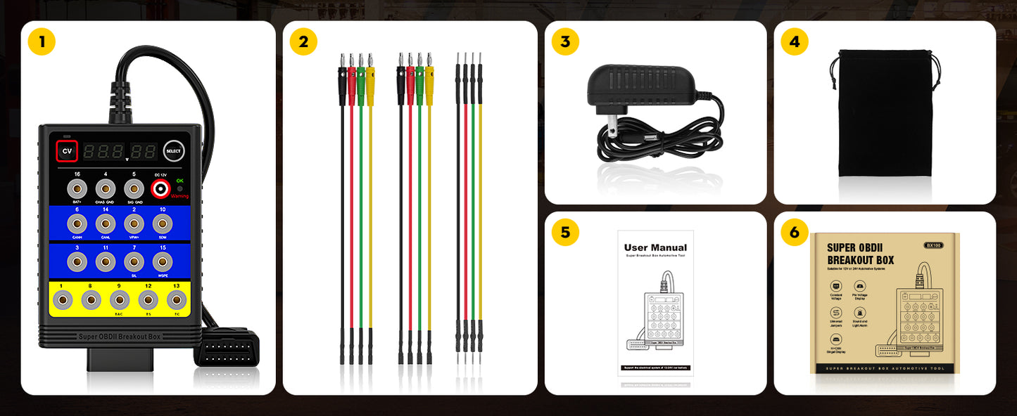 OBDResource BX100 OBD-II Breakout Box & CAN Protocol Detector – Voltage Constant & Short-Circuit Protection Diagnostic Tool with 12 Extension Cables - OBDResource USA