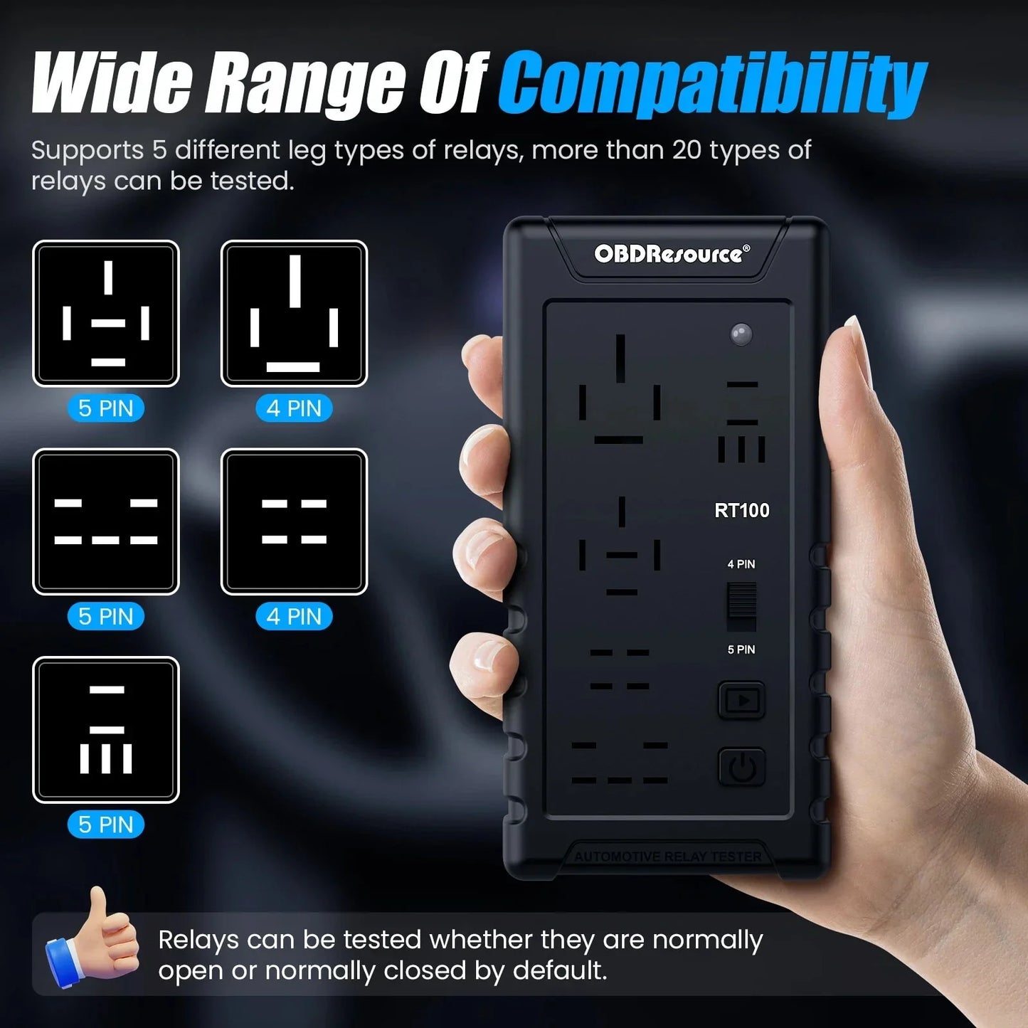 OBDResource RT100 Ultimate Smart Relay Tester - Wireless 12V/24V Auto-ID for Standard & Maxi Relays, Professional MCU Precision