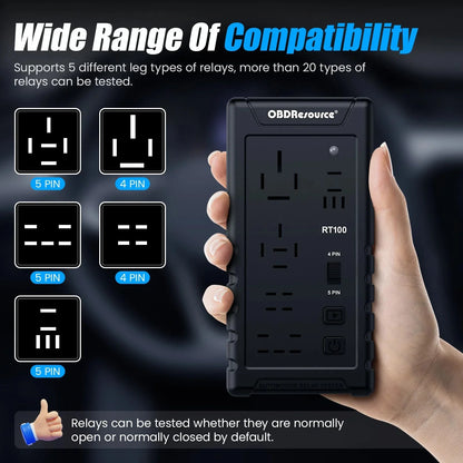 OBDResource RT100 Ultimate Smart Relay Tester - Wireless 12V/24V Auto-ID for Standard & Maxi Relays, Professional MCU Precision - OBDResource USA