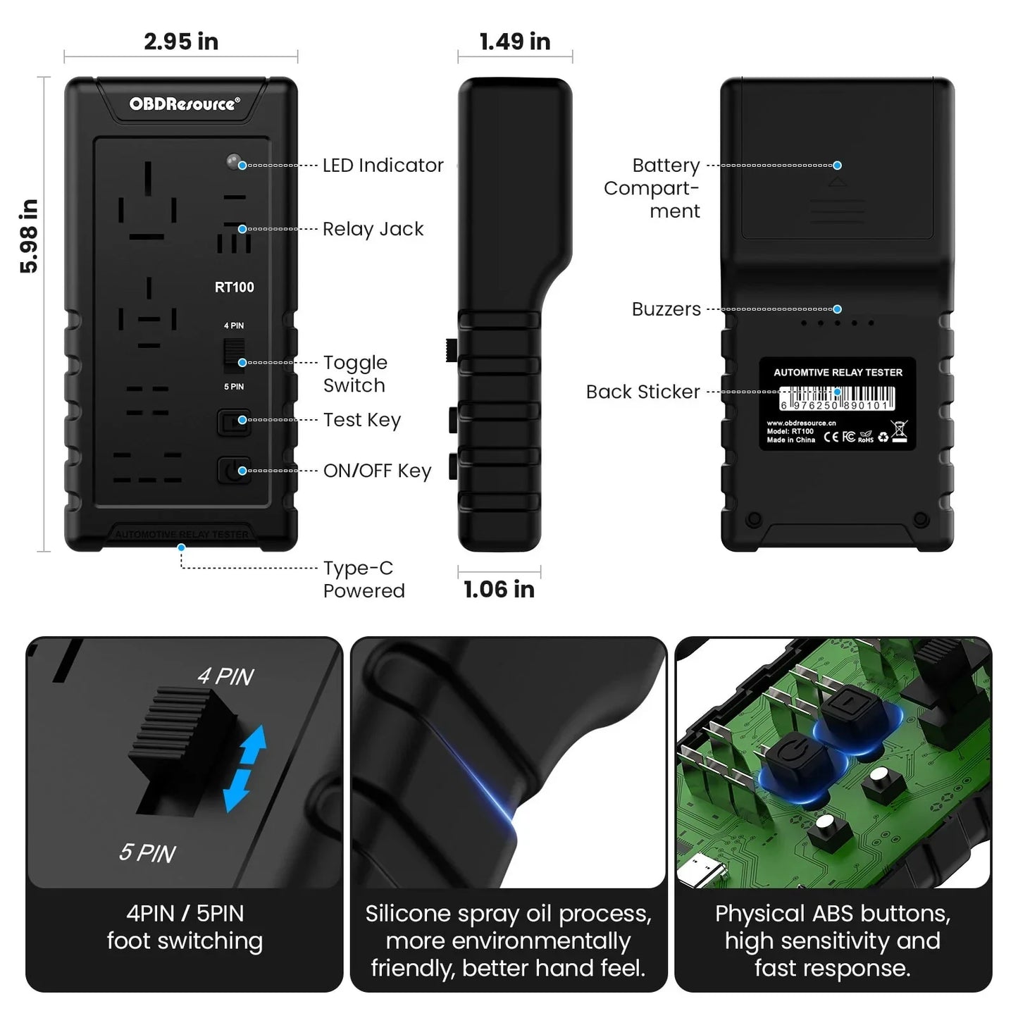 OBDResource RT100 Ultimate Smart Relay Tester - Wireless 12V/24V Auto-ID for Standard & Maxi Relays, Professional MCU Precision