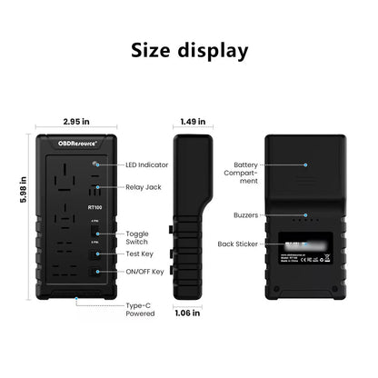 OBDResource RT100 Ultimate Smart Relay Tester - Wireless 12V/24V Auto-ID for Standard & Maxi Relays, Professional MCU Precision - OBDResource USA