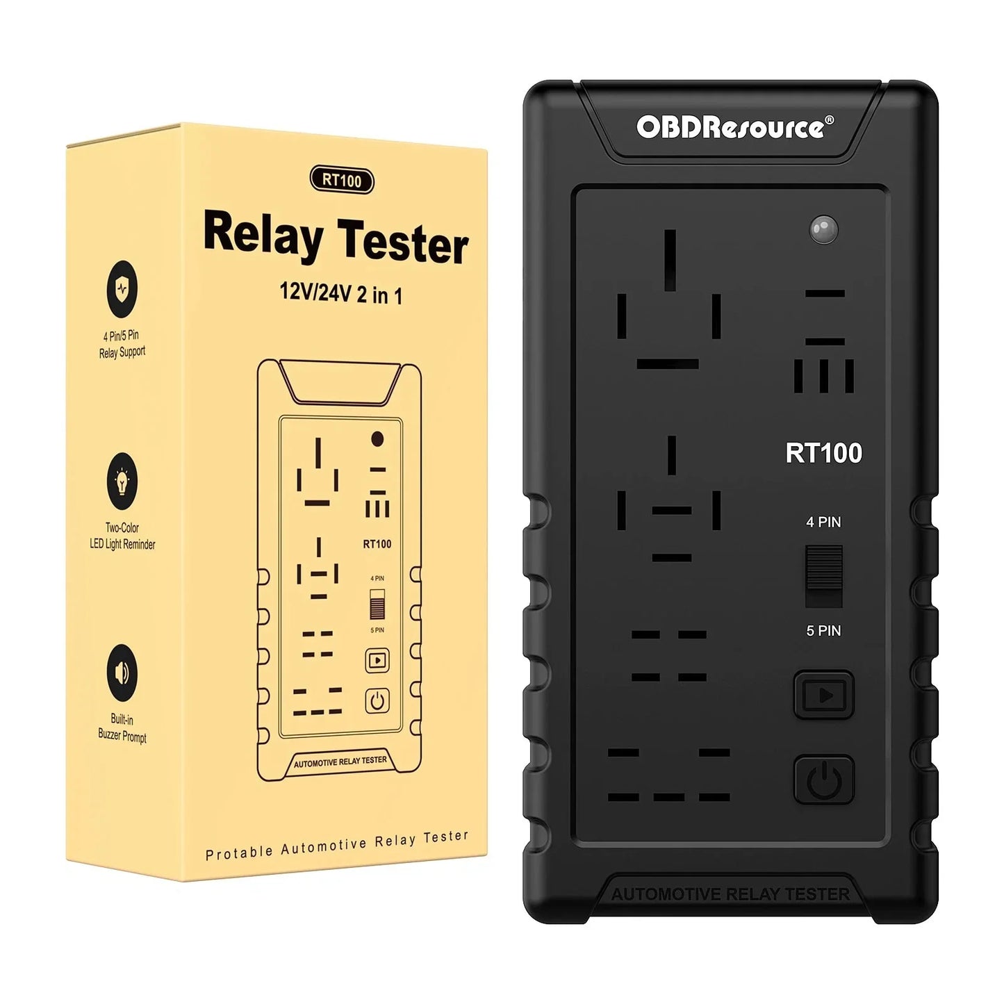 OBDResource RT100 Ultimate Smart Relay Tester - Wireless 12V/24V Auto-ID for Standard & Maxi Relays, Professional MCU Precision