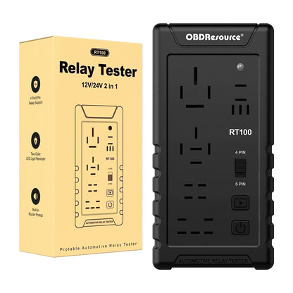 OBDResource RT100 Ultimate Smart Relay Tester - Wireless 12V/24V Auto-ID for Standard & Maxi Relays, Professional MCU Precision - OBDResource USA