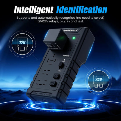 OBDResource RT100 Ultimate Smart Relay Tester - Wireless 12V/24V Auto-ID for Standard & Maxi Relays, Professional MCU Precision - OBDResource USA