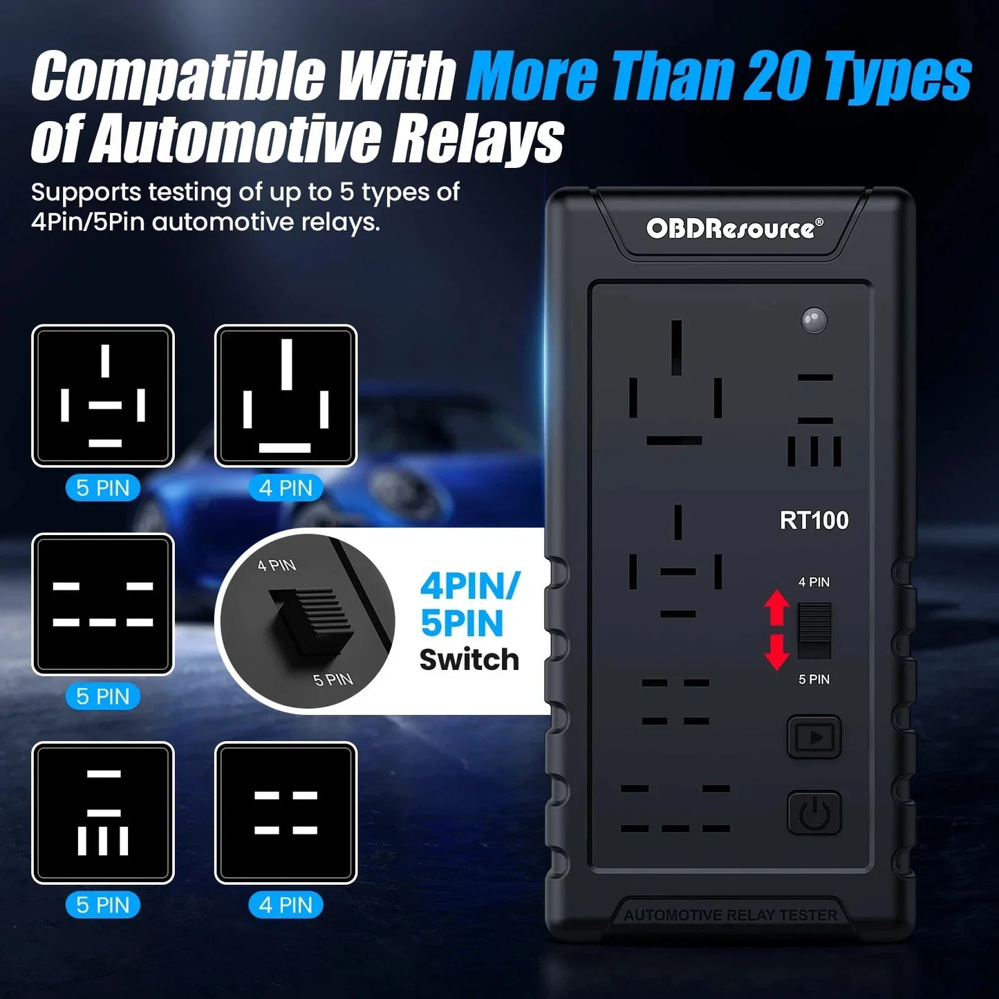 OBDResource RT100 Ultimate Smart Relay Tester - Wireless 12V/24V Auto-ID for Standard & Maxi Relays, Professional MCU Precision