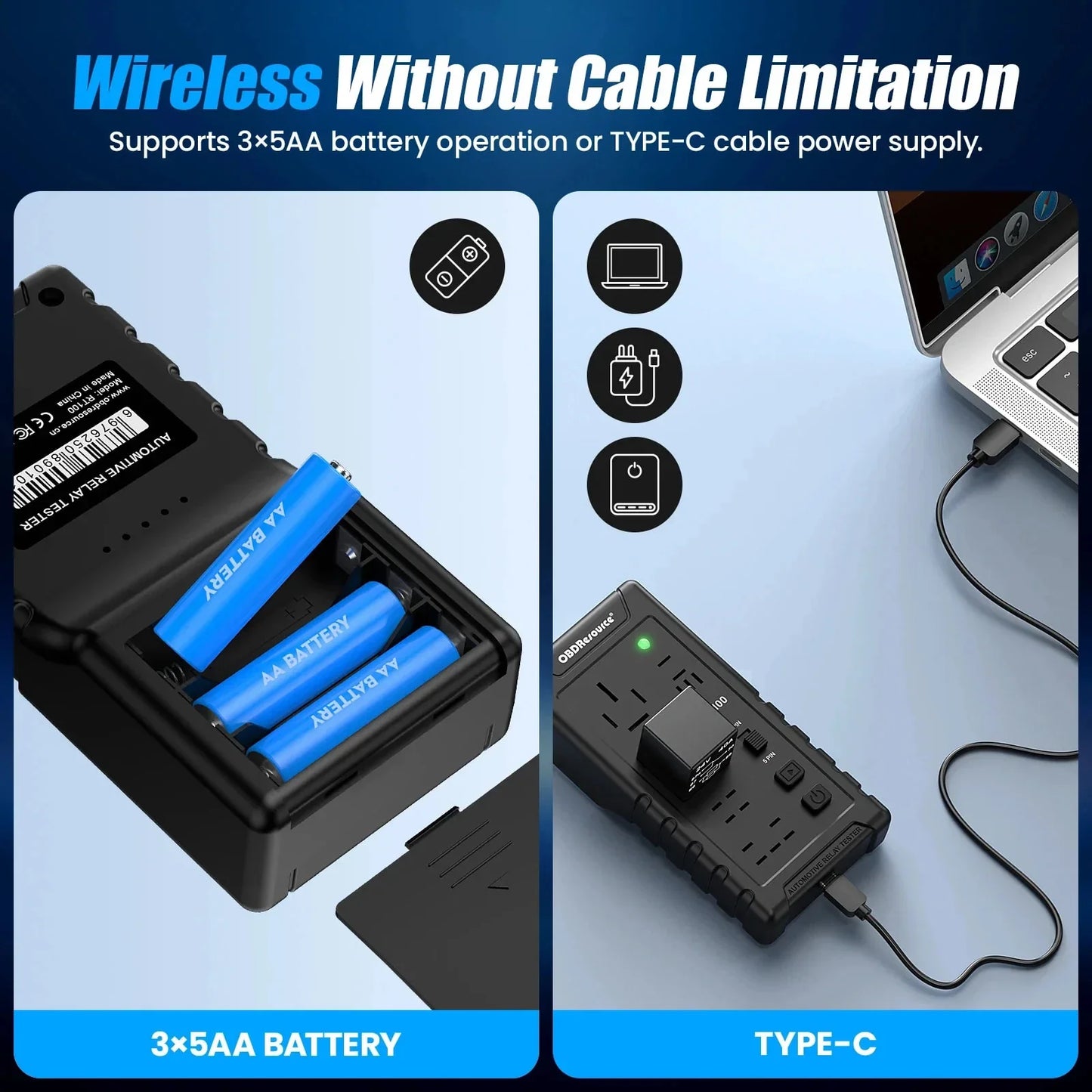 OBDResource RT100 Ultimate Smart Relay Tester - Wireless 12V/24V Auto-ID for Standard & Maxi Relays, Professional MCU Precision