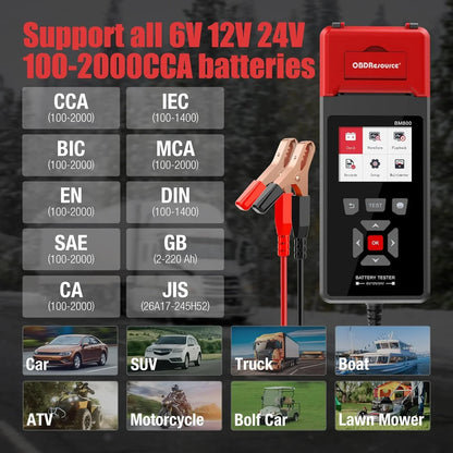 OBDResource BM800 Professional Battery Tester with Built-in Thermal Printer - 6V 12V 24V Battery Analyzer for Cars & Heavy Duty Trucks, 2.8" Color Screen Diagnostic Tool - OBDResource USA