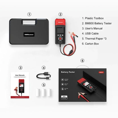 OBDResource BM800 Professional Battery Tester with Built-in Thermal Printer - 6V 12V 24V Battery Analyzer for Cars & Heavy Duty Trucks, 2.8" Color Screen Diagnostic Tool - OBDResource USA