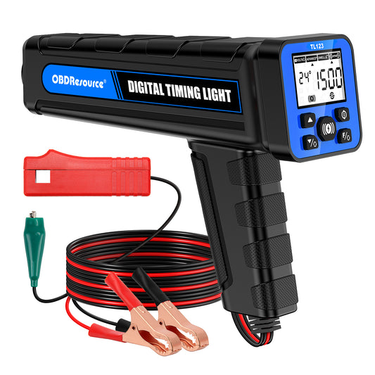 OBDResource TL123 Automotive Timing Light – 12V/24V Ignition Timing Gun with Adjustable Advance, LED Display & High-Visibility Strobe Diagnostic Tool - OBDResource USA