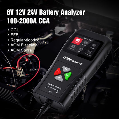 OBDResource BM510 Car Battery Tester 6V 12V 24V - Professional Automotive Battery Analyzer with Non-Polarity Connection & HD Color Screen - OBDResource USA