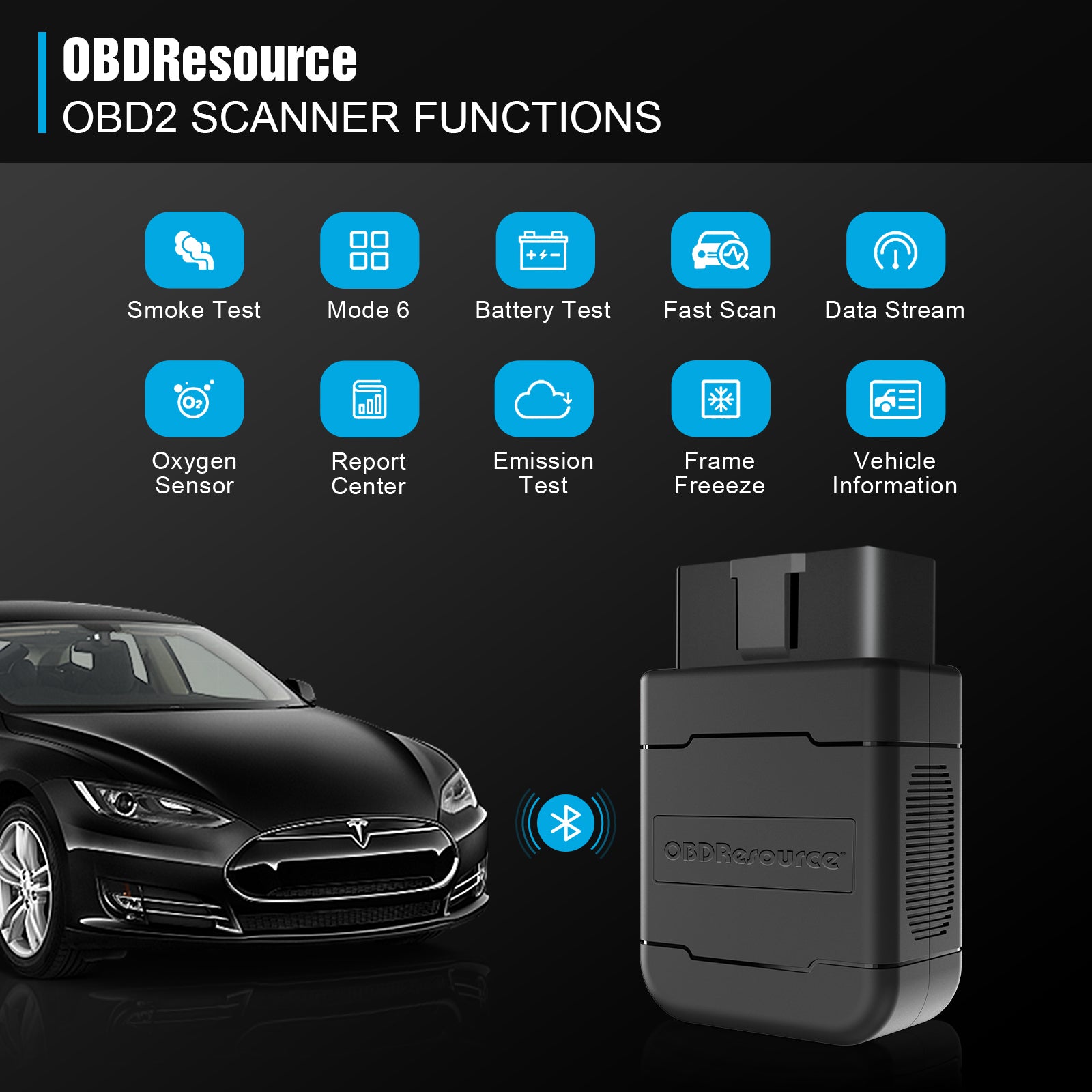OBDResource P01 Bluetooth OBD2 VCI dongle and portable scanner with PIC18F25K80 chip for vehicle diagnostics.