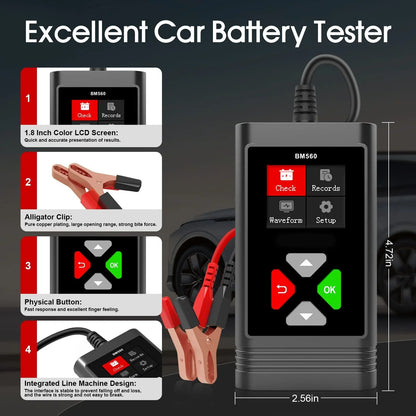 OBDResource BM560 Pro 6V 12V Battery Tester - 1.8" HD Color Screen Analyzer with Real-time Waveform & One-Click Screenshot - OBDResource USA