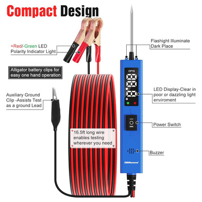 OBDResource CP10 Power Circuit Probe 6V 30V - Professional Automotive Circuit Tester with OLED Display & Component Activation Tool for Cars & Trucks - OBDResource USA