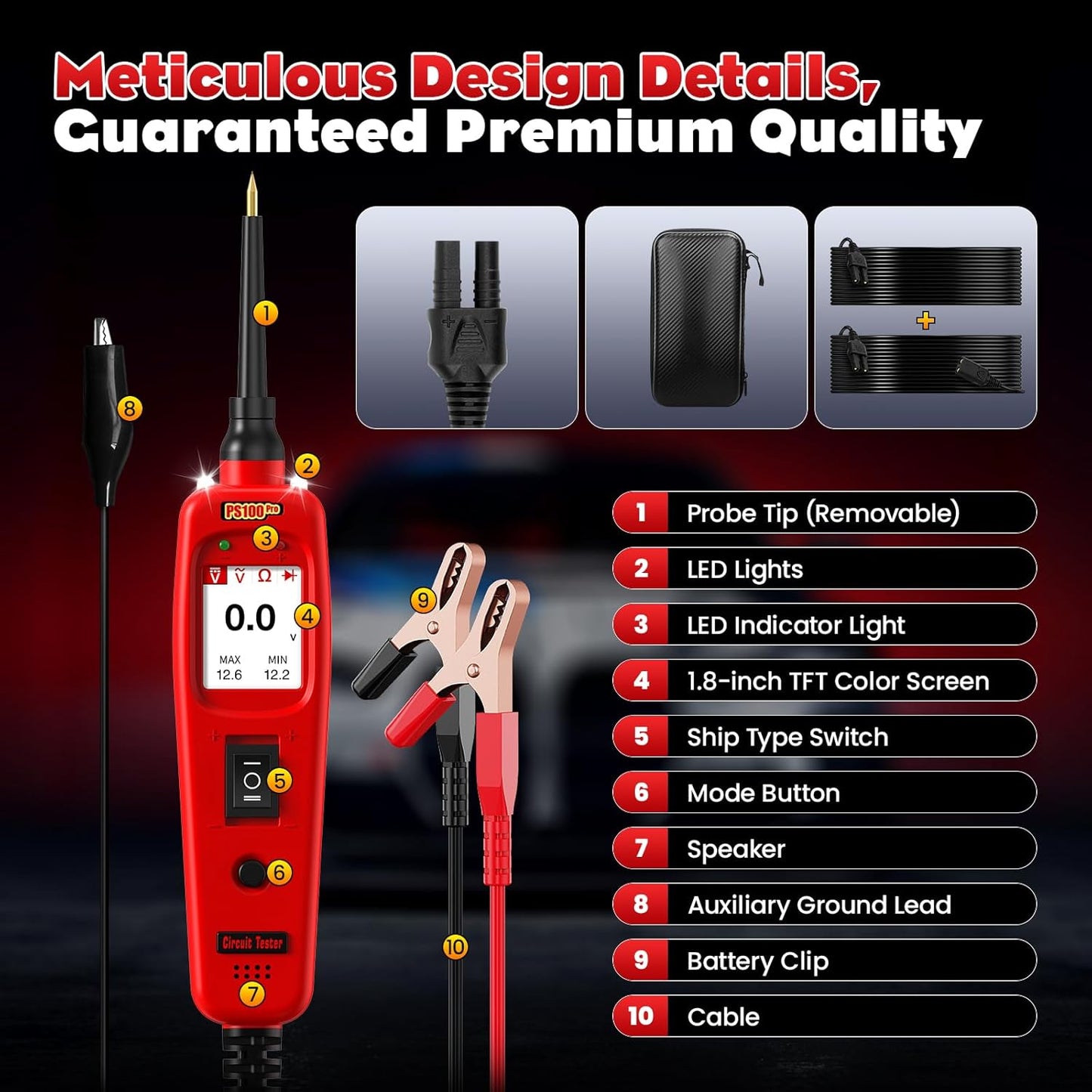 PS100PRO Automotive Electrical Circuit Tester | Power Circuit Probe, Component Activation & Short Circuit Location Tool