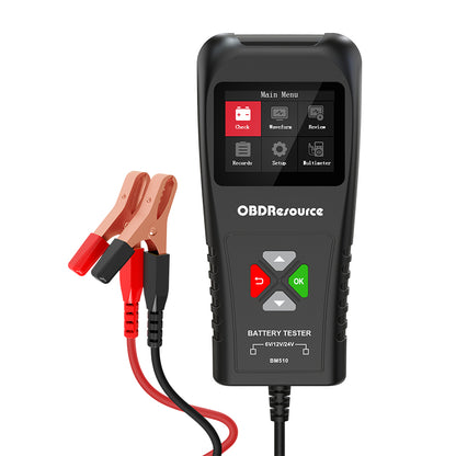 OBDResource BM510 Car Battery Tester 6V 12V 24V - Professional Automotive Battery Analyzer with Non-Polarity Connection & HD Color Screen - OBDResource USA