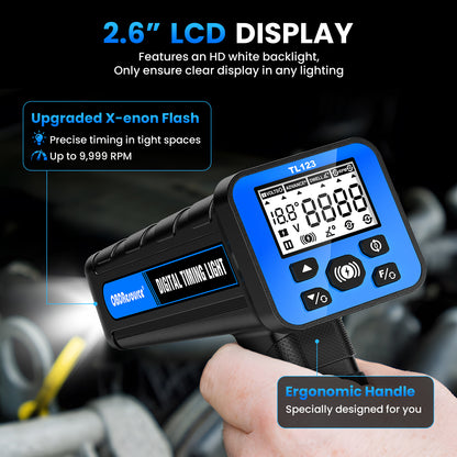 OBDResource TL123 Automotive Timing Light – 12V/24V Ignition Timing Gun with Adjustable Advance, LED Display & High-Visibility Strobe Diagnostic Tool - OBDResource USA