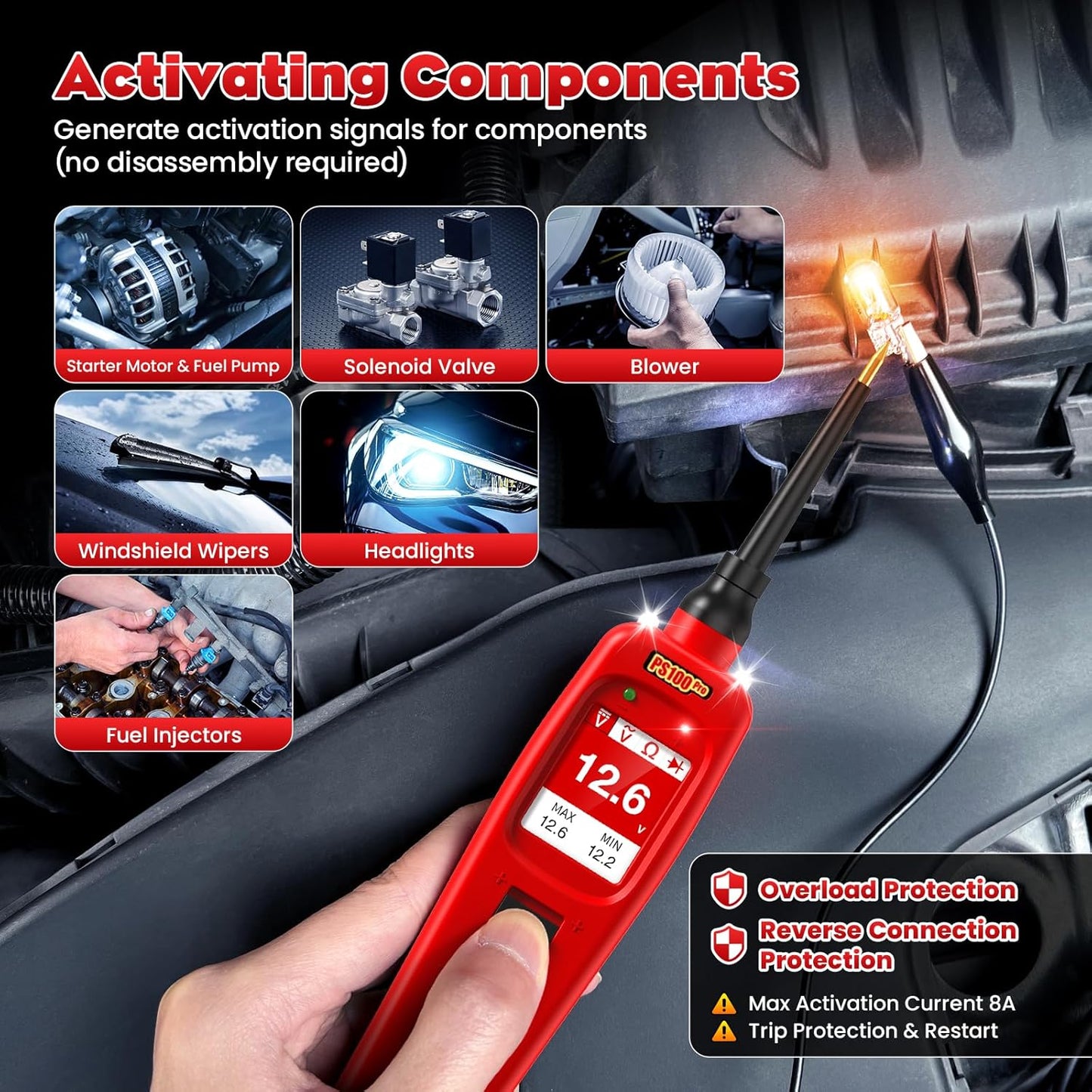 PS100PRO Automotive Electrical Circuit Tester | Power Circuit Probe, Component Activation & Short Circuit Location Tool