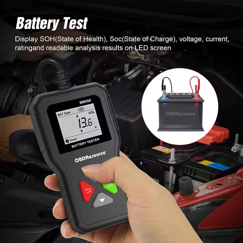 OBDResource BM550 Professional 6V 12V 24V Battery Tester - 100-2000 CCA Analyzer for Cars, Trucks & Motorcycles