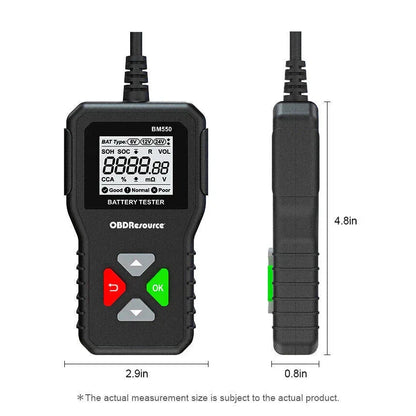 OBDResource BM550 Professional 6V 12V 24V Battery Tester - 100-2000 CCA Analyzer for Cars, Trucks & Motorcycles - OBDResource USA
