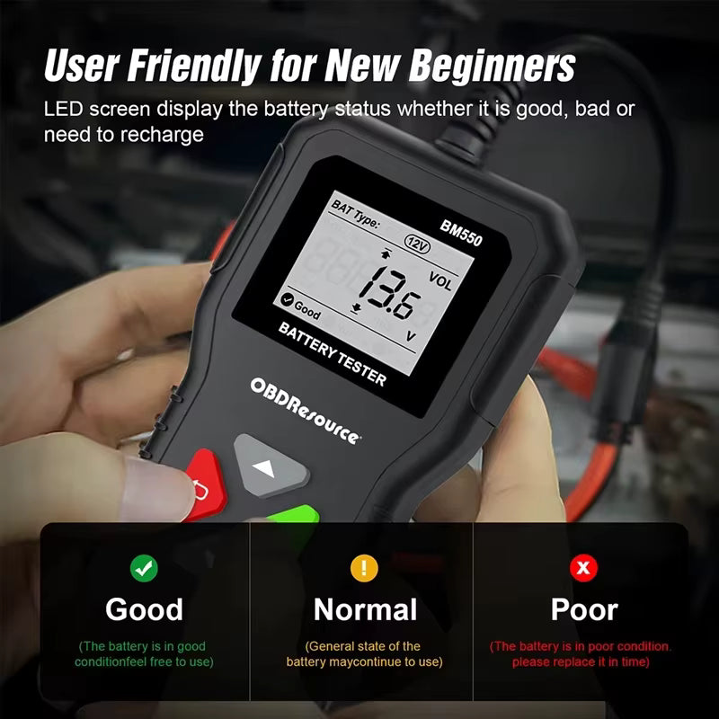 OBDResource BM550 Professional 6V 12V 24V Battery Tester - 100-2000 CCA Analyzer for Cars, Trucks & Motorcycles