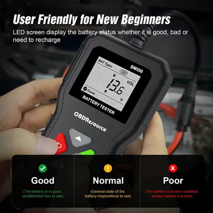 OBDResource BM550 Professional 6V 12V 24V Battery Tester - 100-2000 CCA Analyzer for Cars, Trucks & Motorcycles - OBDResource USA