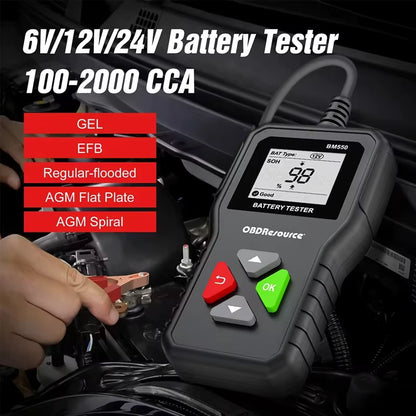 OBDResource BM550 Professional 6V 12V 24V Battery Tester - 100-2000 CCA Analyzer for Cars, Trucks & Motorcycles - OBDResource USA