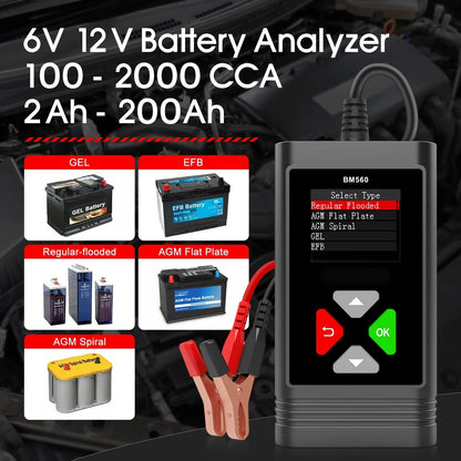 OBDResource BM560 Pro 6V 12V Battery Tester - 1.8" HD Color Screen Analyzer with Real-time Waveform & One-Click Screenshot - OBDResource USA