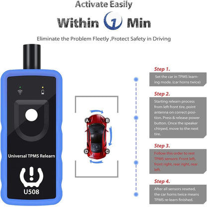 OBDResource U508 Universal TPMS Relearn Tool – 315/433 MHz Tire Pressure Sensor Activation & Reset Tool for Jeep, Chrysler, Ford, Dodge Vehicles - OBDResource USA