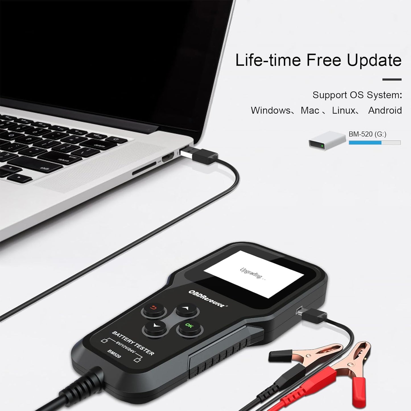 OBDResource BM520 Car Battery Tester 6V 12V 24V - Professional Automotive Battery Analyzer with Non-Polarity Connection & 2.4" HD Color Screen