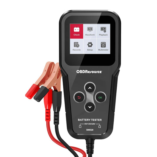 OBDResource BM520 Car Battery Tester 6V 12V 24V - Professional Automotive Battery Analyzer with Non-Polarity Connection & 2.4" HD Color Screen