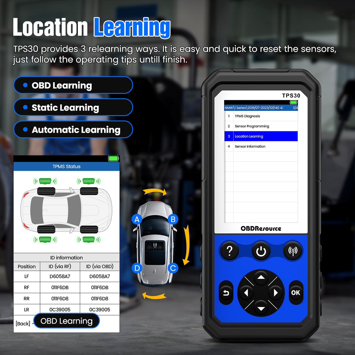 OBDResource TPS30 TPMS Relearn & Programming Tool Kit with 4 Programmable Sensors – Universal TPMS Reset, Sensor Activation & ID Write (315/433 MHz)