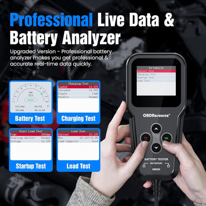 OBDResource BM520 Car Battery Tester 6V 12V 24V - Professional Automotive Battery Analyzer with Non-Polarity Connection & 2.4" HD Color Screen - OBDResource USA