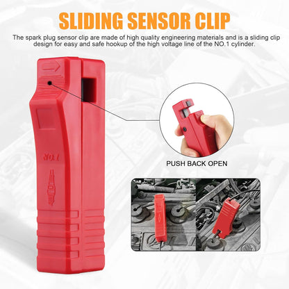 OBDResource N124 professional ignition timing light for cars, motorcycles, and marine engines, 12V inductive strobe lamp in use.