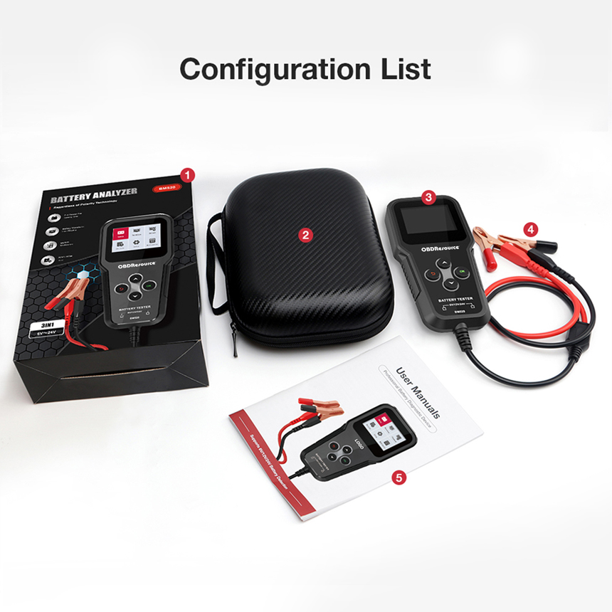OBDResource BM520 Car Battery Tester 6V 12V 24V - Professional Automotive Battery Analyzer with Non-Polarity Connection & 2.4" HD Color Screen