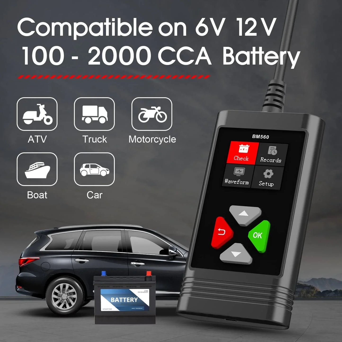 OBDResource BM560 Pro 6V 12V Battery Tester - 1.8" HD Color Screen Analyzer with Real-time Waveform & One-Click Screenshot