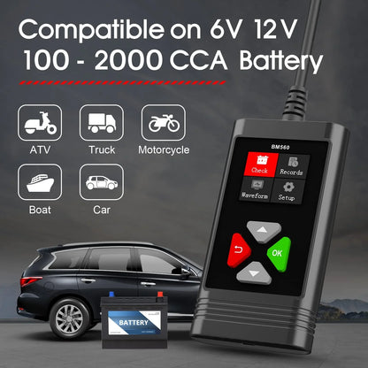OBDResource BM560 Pro 6V 12V Battery Tester - 1.8" HD Color Screen Analyzer with Real-time Waveform & One-Click Screenshot - OBDResource USA