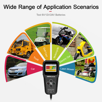 OBDResource BM520 Car Battery Tester 6V 12V 24V - Professional Automotive Battery Analyzer with Non-Polarity Connection & 2.4" HD Color Screen - OBDResource USA