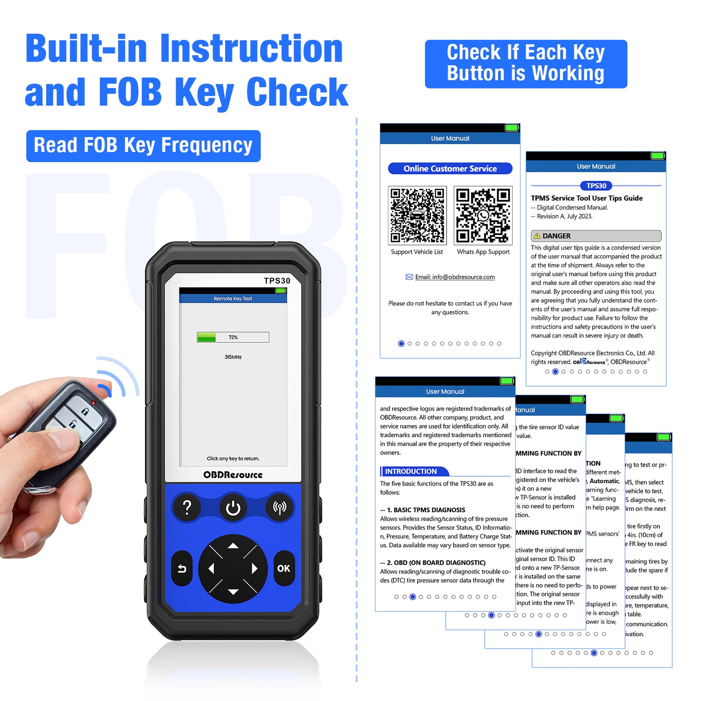 OBDResource TPS30 TPMS Relearn & Programming Tool Kit with 4 Programmable Sensors – Universal TPMS Reset, Sensor Activation & ID Write (315/433 MHz)
