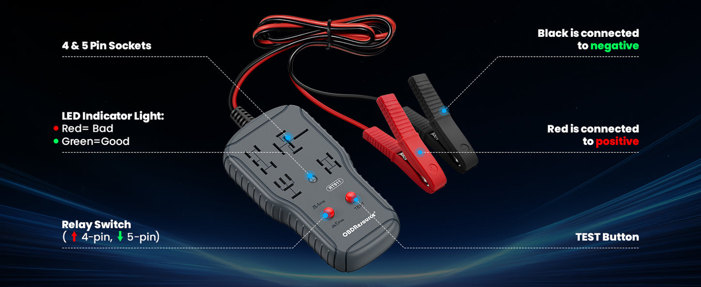 OBDResource RT911 Professional 12V/24V Automotive Relay Tester – Fast Relay Function Check & LED Indicator Diagnostic Tool