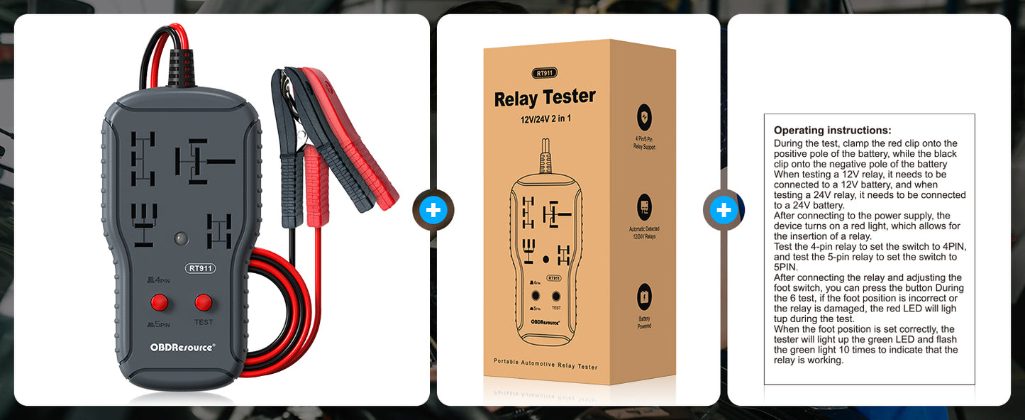 OBDResource RT911 Professional 12V/24V Automotive Relay Tester – Fast Relay Function Check & LED Indicator Diagnostic Tool