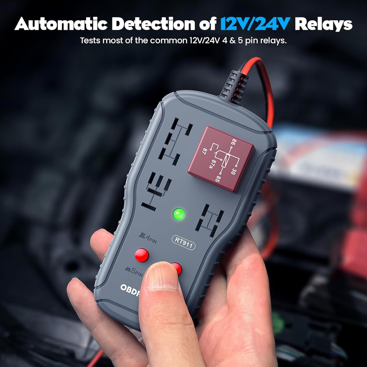 OBDResource RT911 Professional 12V/24V Automotive Relay Tester – Fast Relay Function Check & LED Indicator Diagnostic Tool