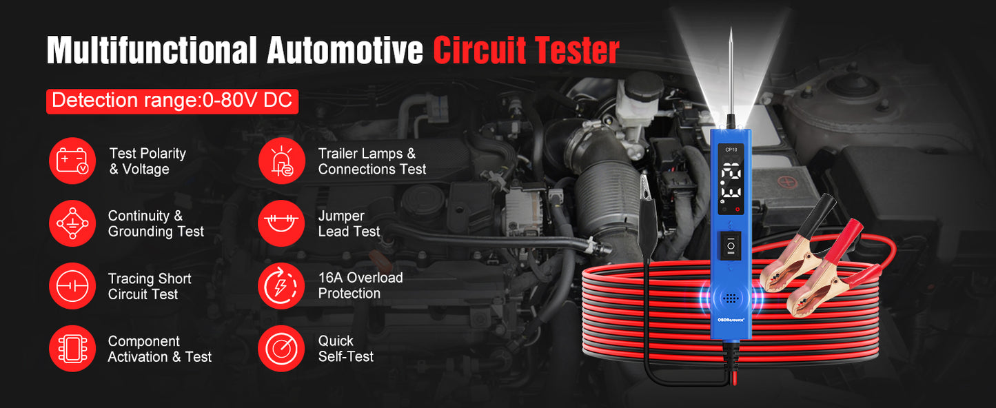 OBDResource CP10 Power Probe 6V 30V - Professional Automotive Circuit Tester with OLED Display & Component Activation Tool for Cars & Trucks