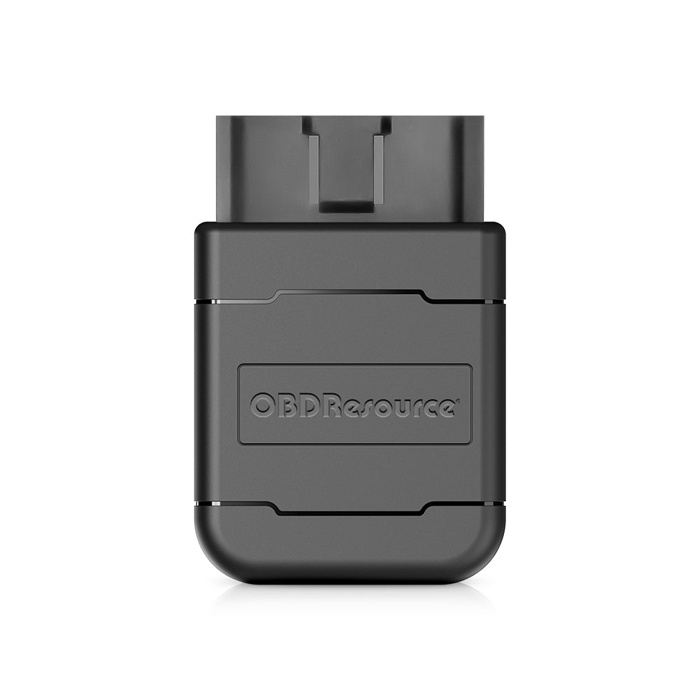 OBDResource P01 Bluetooth OBD2 VCI dongle connected to a vehicle OBD port, portable PIC18F25K80 scanner for vehicle diagnostics