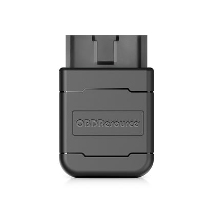 OBDResource P01 Bluetooth OBD2 VCI dongle connected to a vehicle OBD port, portable PIC18F25K80 scanner for vehicle diagnostics