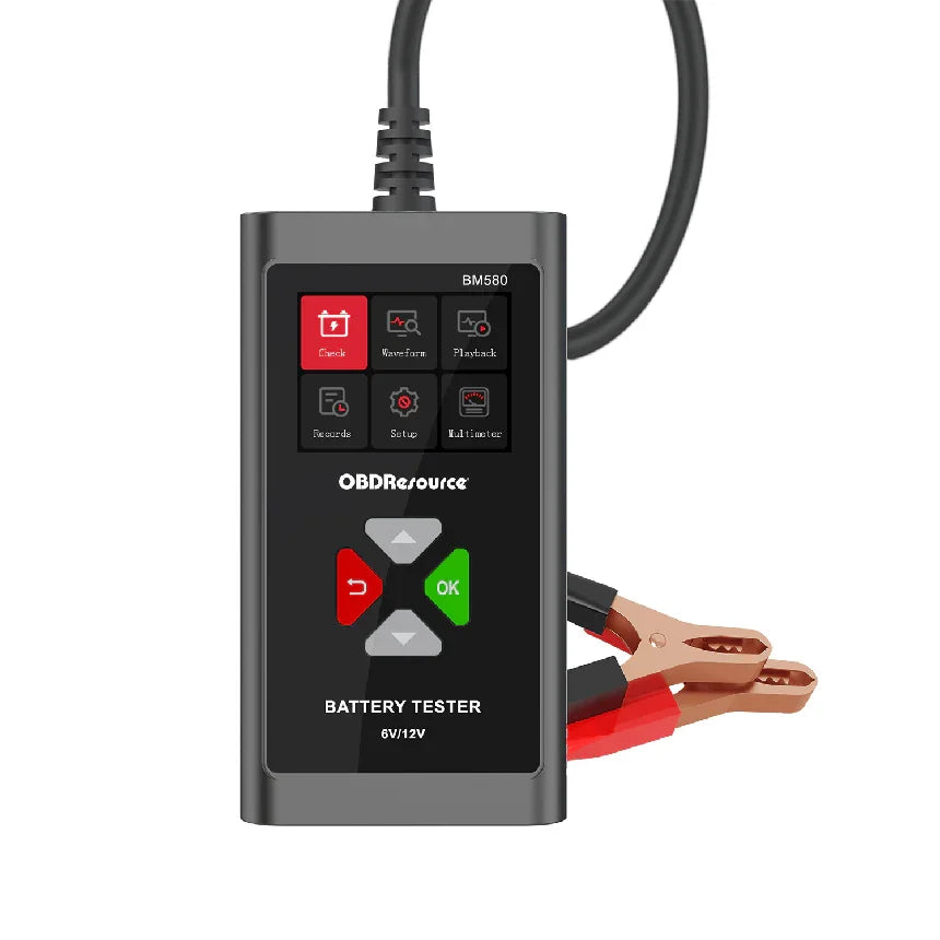 OBDResource BM580 Flagship 6V 12V Battery Tester - 2.4" Color Screen Analyzer with Waveform Storage & Playback, Professional Cranking/Charging System Diagnostic Tool