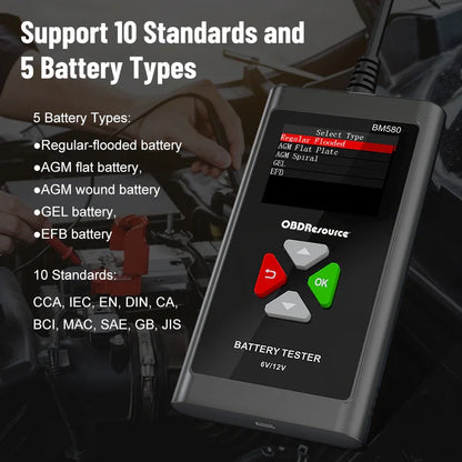 OBDResource BM580 Flagship 6V 12V Battery Tester - 2.4" Color Screen Analyzer with Waveform Storage & Playback, Professional Cranking/Charging System Diagnostic Tool - OBDResource USA
