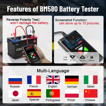 OBDResource BM580 Flagship 6V 12V Battery Tester - 2.4" Color Screen Analyzer with Waveform Storage & Playback, Professional Cranking/Charging System Diagnostic Tool - OBDResource USA